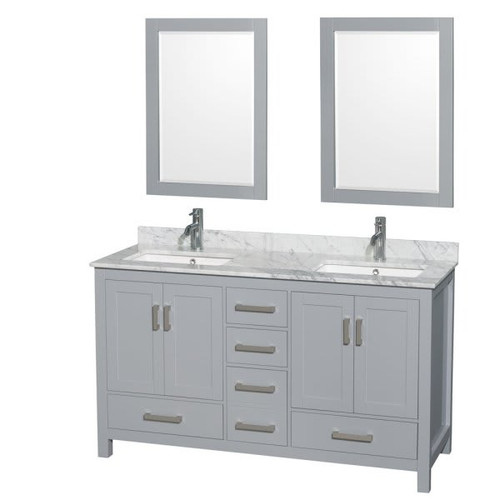 Wyndham Sheffield Gray Double Bathroom Vanity 60" With Square Sink And Mirror