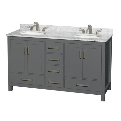 Wyndham Sheffield Dark Gray Double Bathroom Vanity 60" With Oval Sink