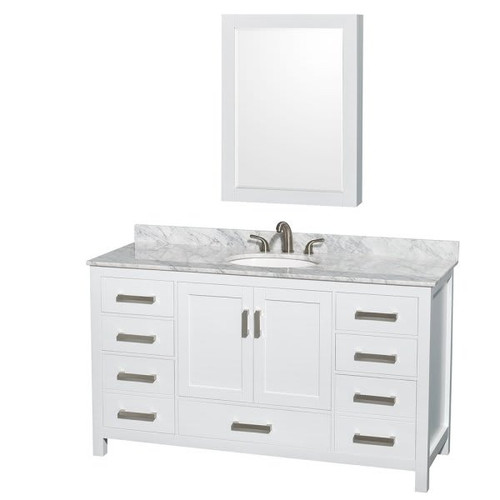 Wyndham Collection Sheffield 60 In. Single Bathroom Vanity W/ Sink And Medicine Cabinet (White)
