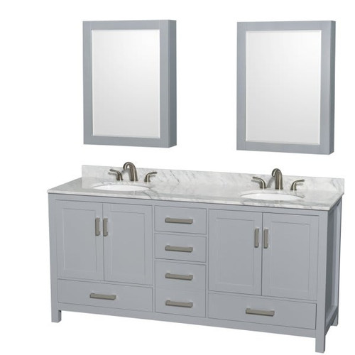 Wyndham Collection Sheffield 72 In. Double Bathroom Vanity W/ Medicine Cabinets (Gray)