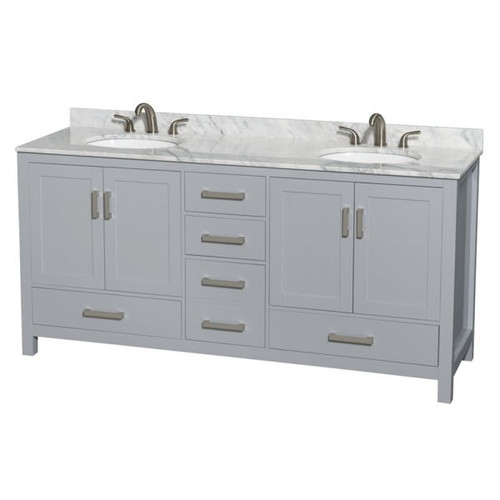 Wyndham Collection Sheffield 72 In. Double Bathroom Vanity W/ Top And Oval Sinks (Gray)