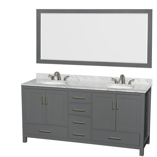 Wyndham Collection Sheffield 72 In. Double Bathroom Vanity W/ 70 In. Mirror (Dark Gray)