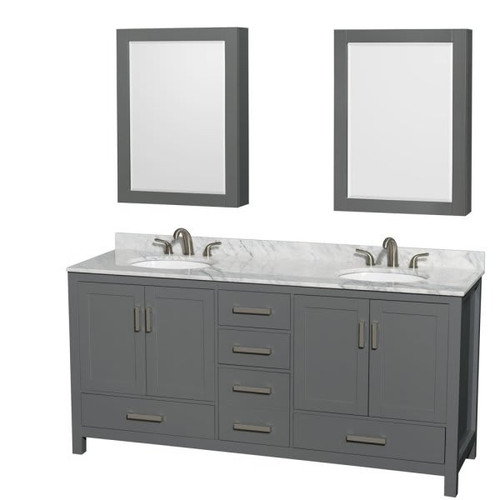 Wyndham Collection Sheffield 72 In. Double Bathroom Vanity W/ Oval Sinks And Medicine Cabinets (Dark Gray)