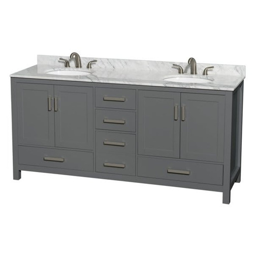 Wyndham Collection Sheffield 72 In. Double Bathroom Vanity W/ Top And Oval Sinks (Dark Gray)