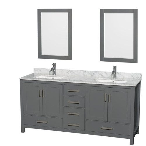Wyndham Collection Sheffield 72 In. Double Bathroom Vanity W/ 24 In. Mirrors (Dark Gray)