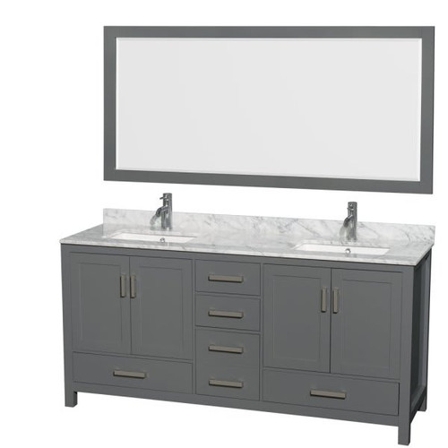 Wyndham Collection Sheffield 72 In. Double Bathroom Vanity W/ Top And Mirror (Dark Gray)