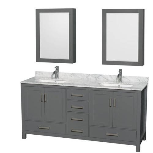 Wyndham Collection Sheffield 72 In. Double Bathroom Vanity W/ Medicine Cabinets (Dark Gray)