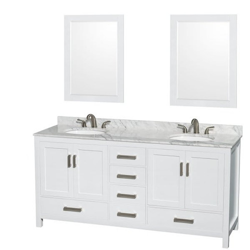 Wyndham Collection Sheffield 72 In. Double Bathroom Vanity W/ 24 In. Mirrors (White)