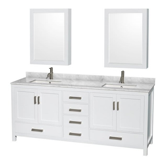 Wyndham Sheffield White Double Bath Vanity 80 Inch With Top, Medicine Cabinet