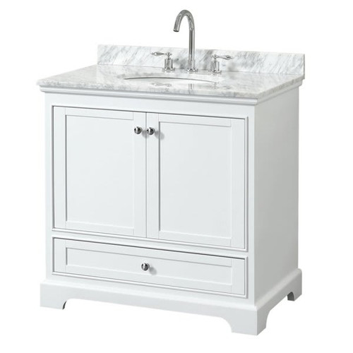 Wyndham Deborah White Single Bath Vanity 36 Inch With Top, Oval Sink