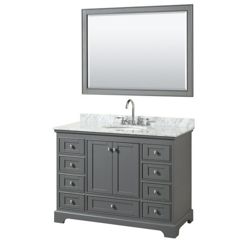 Wyndham Deborah Dark Gray Single Bath Vanity 48 Inch With Top, Oval Sink, Mirror