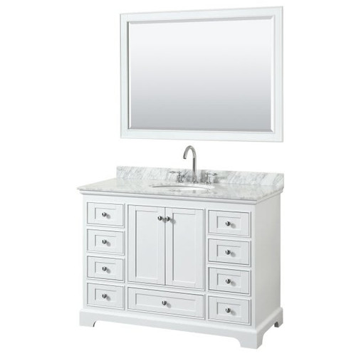 Wyndham Deborah White Single Bath Vanity With Top, Oval Sink And 46 Inch Mirror