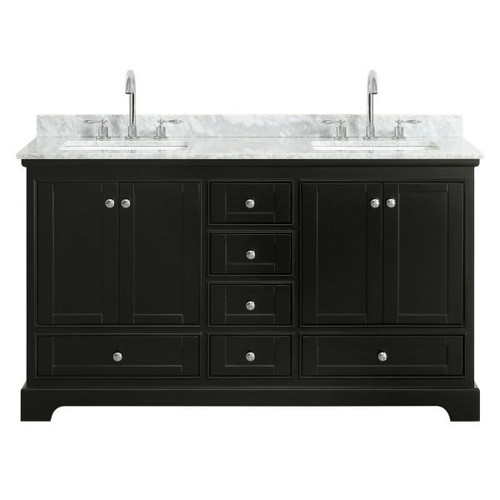 Wyndham Deborah Dark Espresso Double Bath Vanity 60 Inch With Top, Square Sink