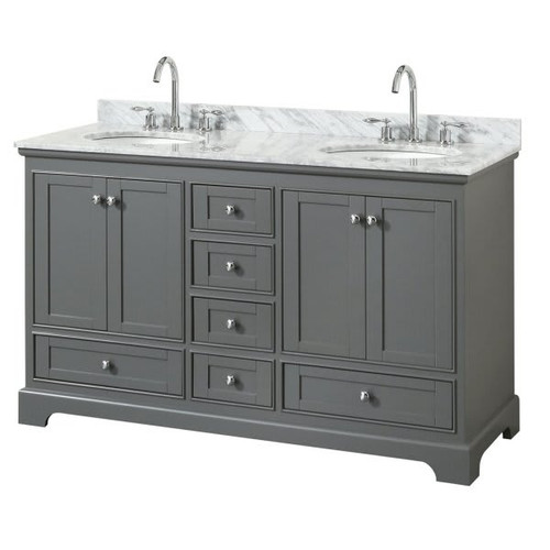 Wyndham Deborah Dark Gray Double Bath Vanity 60 Inch With Top, Oval Sink
