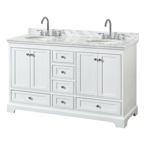 Wyndham Deborah White Double Bath Vanity 60 Inch With Top, Oval Sink
