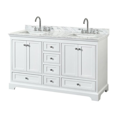 Wyndham Deborah White Double Bath Vanity 60 Inch With Top, Square Sink