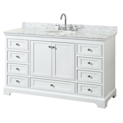 Wyndham Deborah White Single Bath Vanity 60 Inch With Top, Oval Sink
