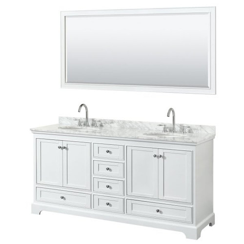 Wyndham Deborah White Double Bath Vanity, With Top,oval Sink And 70 Inch Mirror