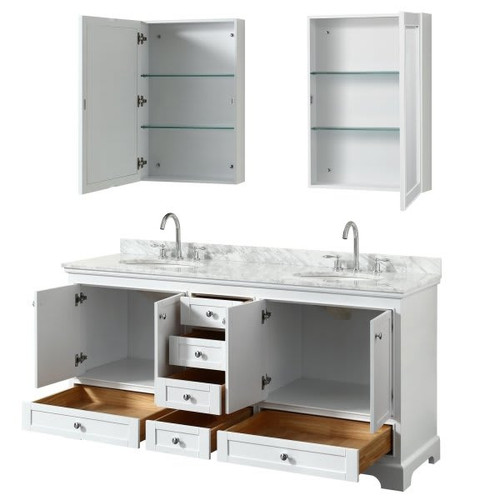 Wyndham Deborah White Double Bath Vanity W/ Oval Sink And Medicine Cabinets (Mirror Included)
