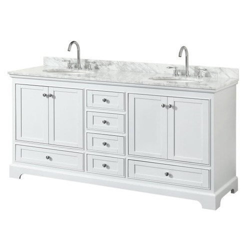 Wyndham Deborah White Double Bath Vanity 72 Inch With Top, Oval Sink