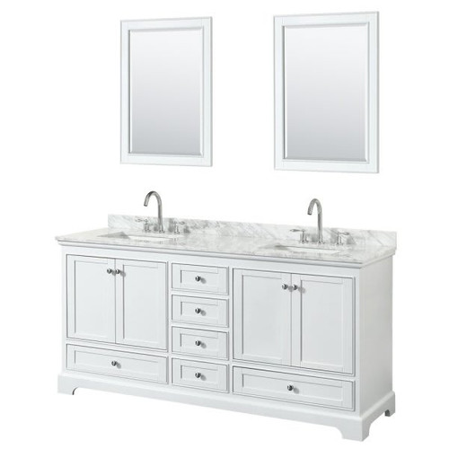 Wyndham Deborah White Double Bath Vanity 72 Inch With Top, Square Sink,  Mirror