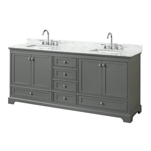 Wyndham Deborah Dark Gray Double Bath Vanity 80 Inch With Top, Square Sink