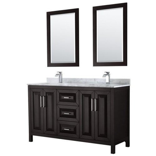 Wyndham Daria Dark Espresso Double Bath Vanity 60" With Square Sink & 24"Mirror