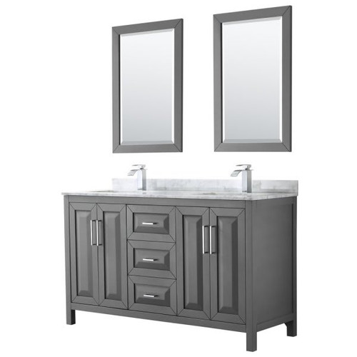 Wyndham Daria Dark Gray Double Bath Vanity 60" With Square Sink & 24" Mirror