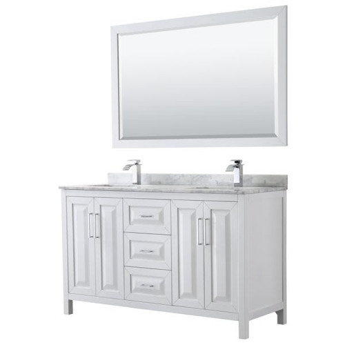 Wyndham Daria White Double Bath Vanity 60" With Square Sink & 58" Mirror