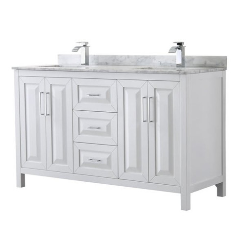 Wyndham Daria White Double Bath Vanity 60" With Square Sink And Countertop