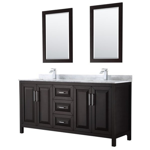 Wyndham Daria Dark Espresso Double Bath Vanity 72" With Sink And 24" Mirror