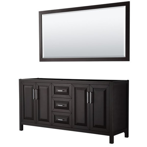 Wyndham Daria Dark Espresso Double Bath Vanity 72" With 70" Mirror