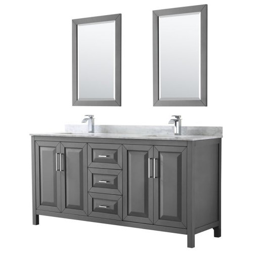 Wyndham Daria Dark Gray Double Bath Vanity 72" Square Sink And 24" Mirror