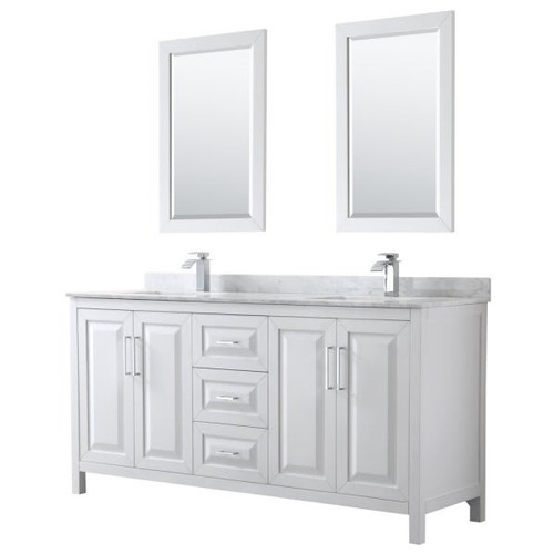 Wyndham Daria White Double Bath Vanity 72" With Square Sink & 24" Mirror