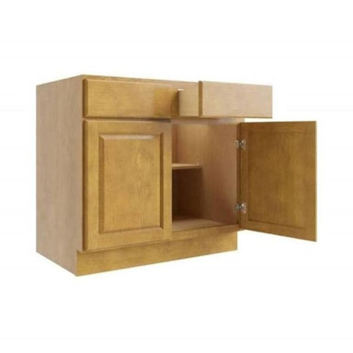 CNC CABINETRY 30" W 2 Drawer 2 Door Base Cabinet, Country Oak