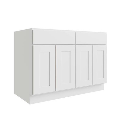 CNC CABINETRY Luxor 4-Door Base Cabinet, 2 Pull Out, 48"W, Shaker White