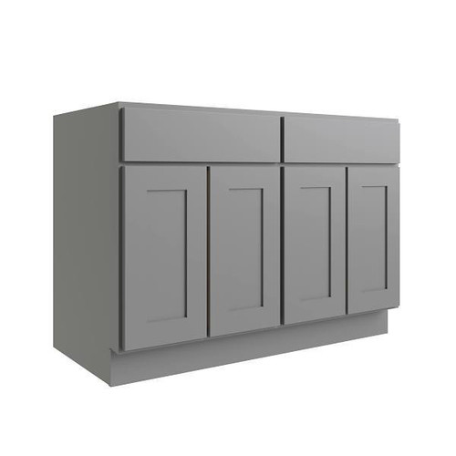 CNC CABINETRY Luxor 4-Door Base Cabinet, 4 Pull Out, 48"W, Shaker Misty Grey