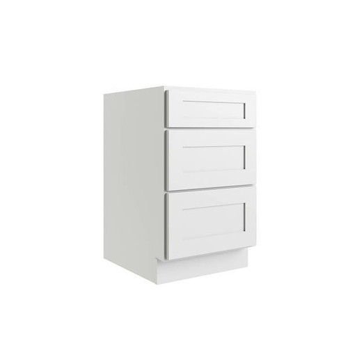 CNC CABINETRY Luxor 18" 3-Drawer Base Cabinet, 5-Pc Drawer, Shaker White