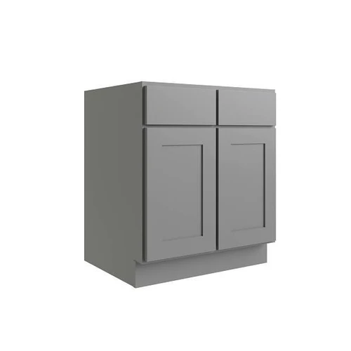 CNC CABINETRY Luxor 2-Door Base Cabinet, 2 Pull Out, 33"W, Shaker Misty Grey