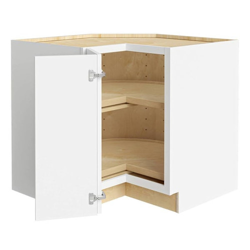 Newport 36 In. W X 24 In. D X 34.5 In. H Assembled Plywood Corner Lazy Susan Base Kitchen Cabinet In Pacific White LH