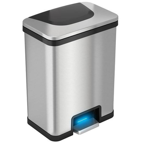 HLS Commercial 13 Gallon Stainless Steel Pedal-Sensor Trash Can With Odor Filter (Black Trim)