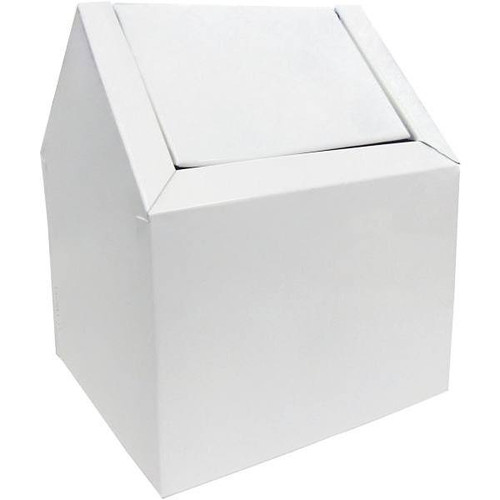 Double Entry Swing Top Metal Sanitary Napkin Floor Receptacle, 9", White