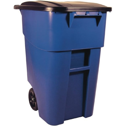 Rubbermaid Commercial 50 Gallon Rollout Trash Can With Lid (Blue)
