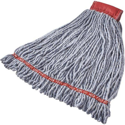 Rubbermaid Commercial Web Foot 24 Oz. Shrinkless Wet Mop Head, Looped-End, 5 In. Headband, Blue