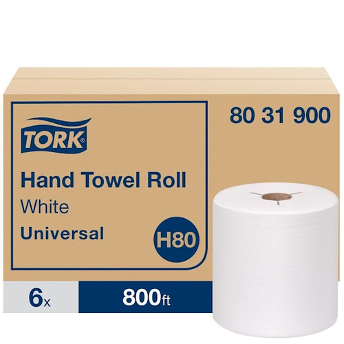 Tork Paper Hand Towel Roll, Universal, White, H80 (6 Rolls X 800 Ft)