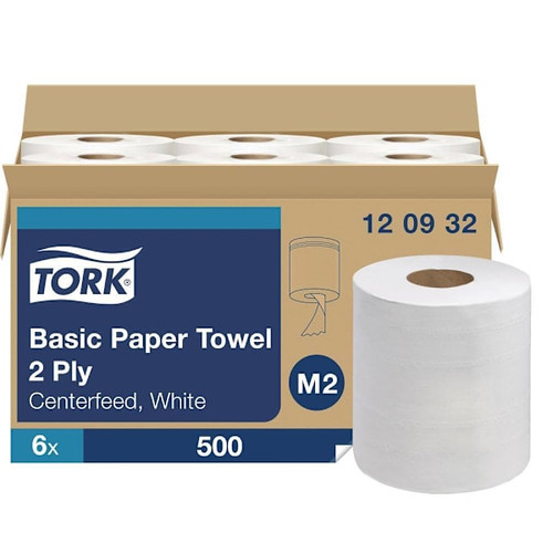 Tork Centerfeed Paper Towel, High Absorbency, White, M2 (6 Rolls X 500 Sheets)
