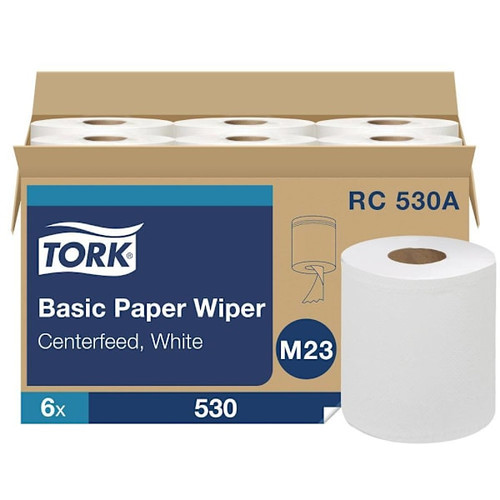 Tork Centerfeed Hand Towel Dispenser, One-At-A-Time Dispensing, Smoke, M23 (6 Rolls X 530 Towels)