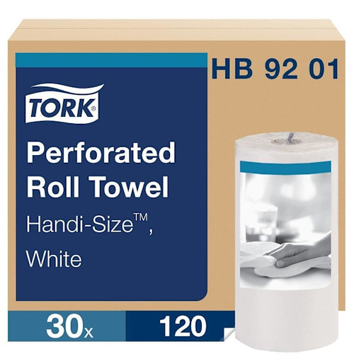 Tork Handi-Size Perforated Roll Towel, White (30 Rolls X 120 Towels)