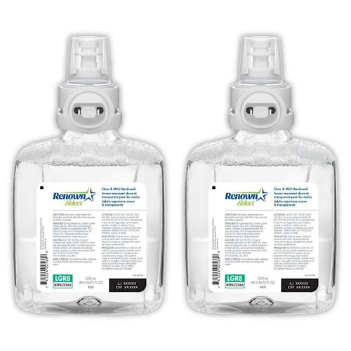 Renown Select Rb8 1200 mL Clear And Mild Fragrance-Free Foam Hand Soap Refill, For Renown Rb8 Dispensers, Case Of 2