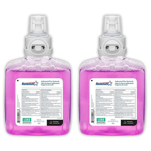 Renown Rb8 1200 mL Antibacterial Plum Scent Foam Hand Soap Refill, For Renown Rb8 Dispensers, Case Of 2